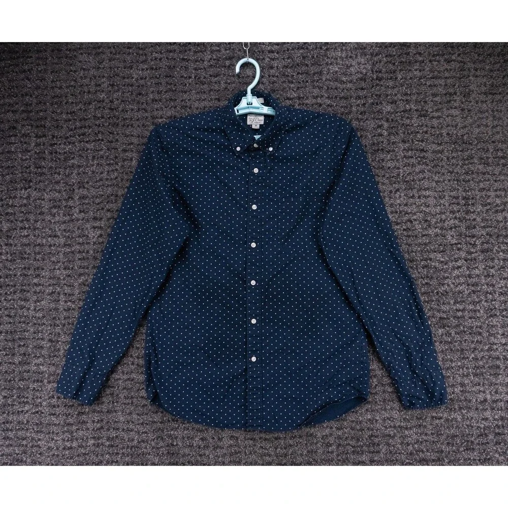 J Crew Shirt Mens Medium Blue Polka Dot Print Slim Stretch Long Sleeve Preppy
